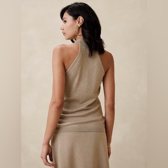 Banana Republic Lurex Beige Coord metallic Skirt Set Halter Tank Holiday party - Picture 4 of 13